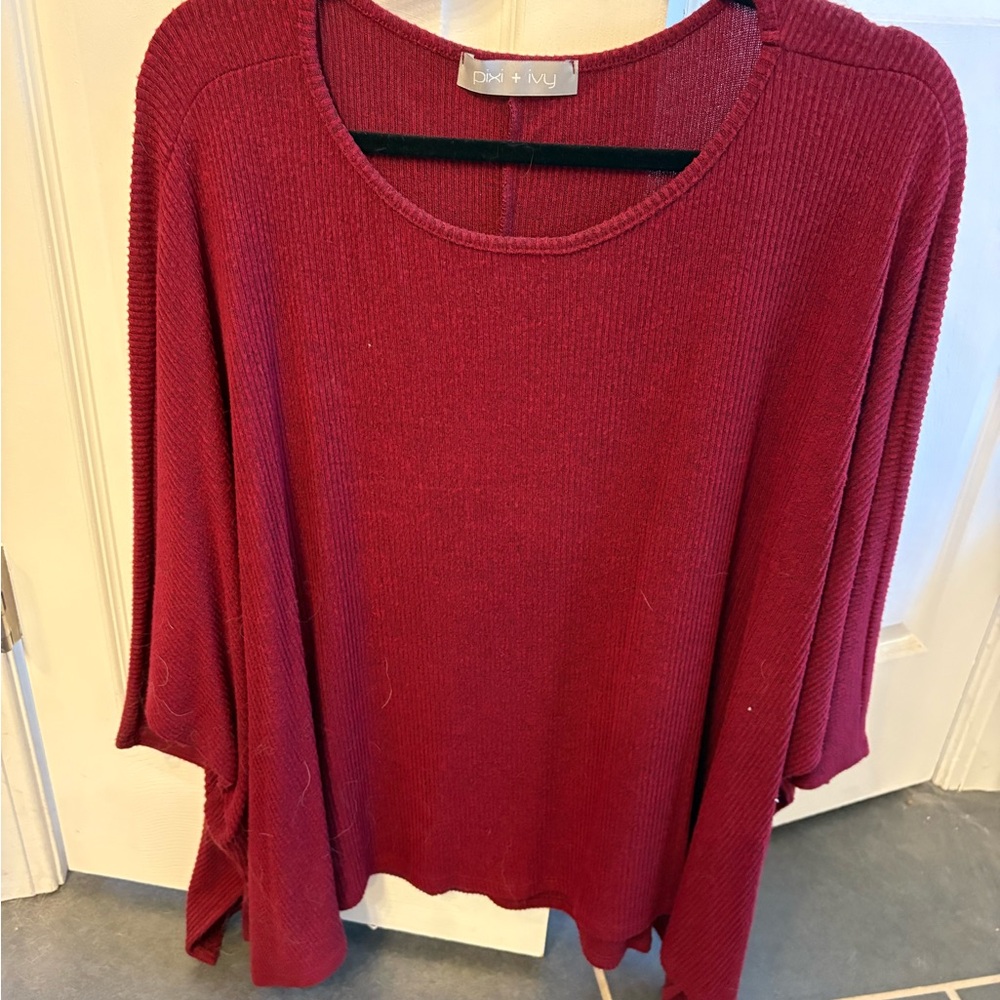 Pixie & Ivy Red Ribbed Knit Poncho S/M